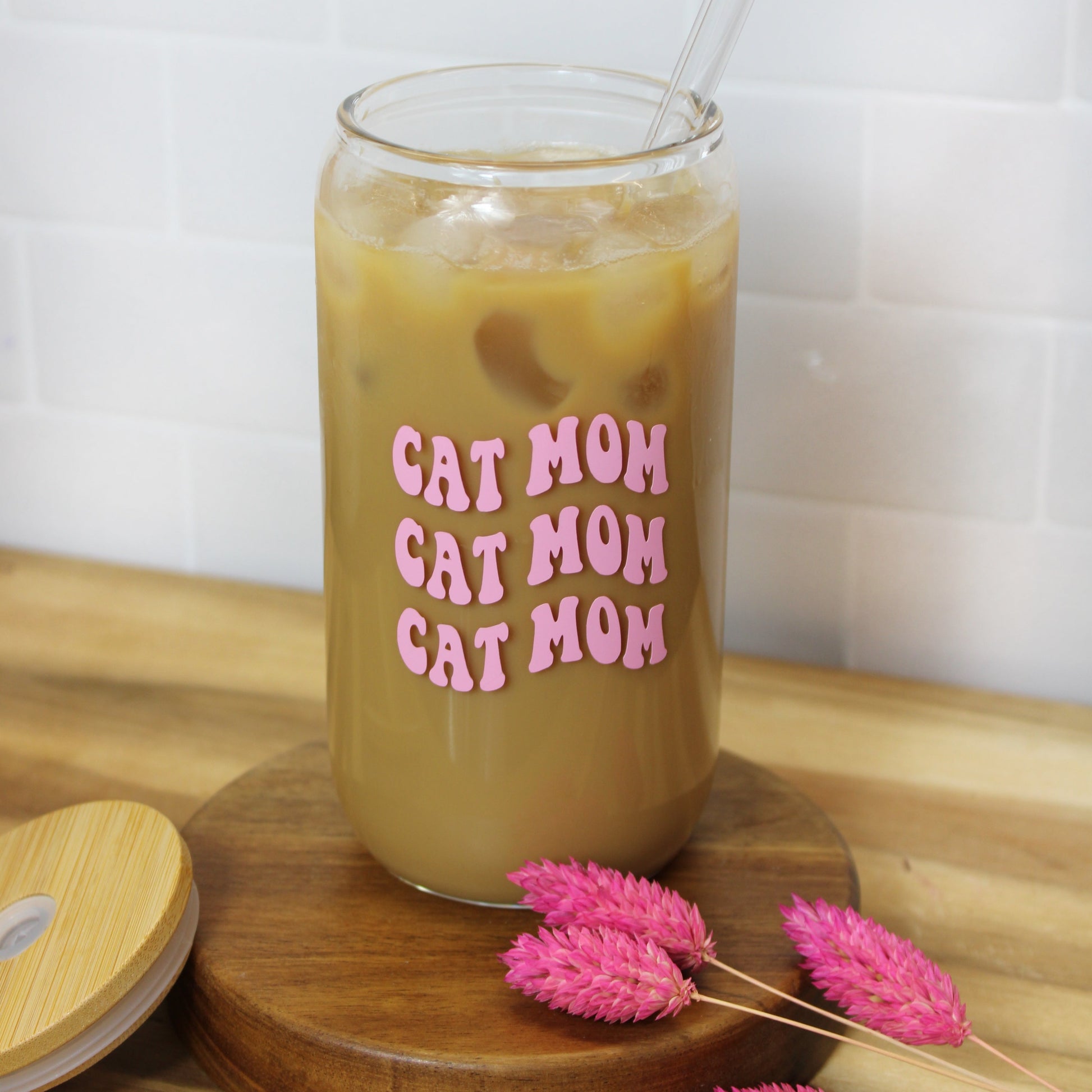 Trinkglas mit Strohhalm Aufdruck Cat Mom