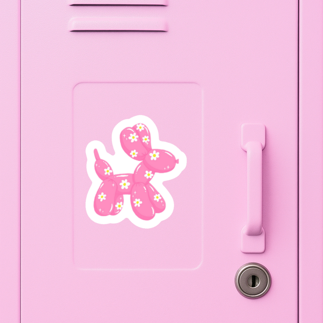 Sticker Ballohund pink auf Metallschrank