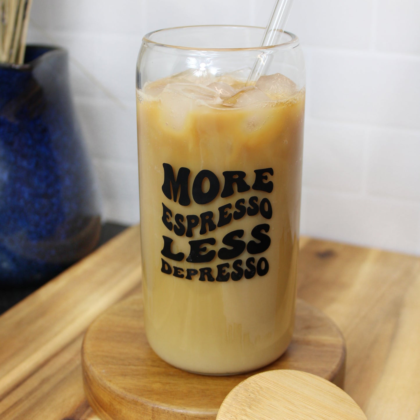 Stilvolles Espresso-Trinkglas mit Spruch & Deckel