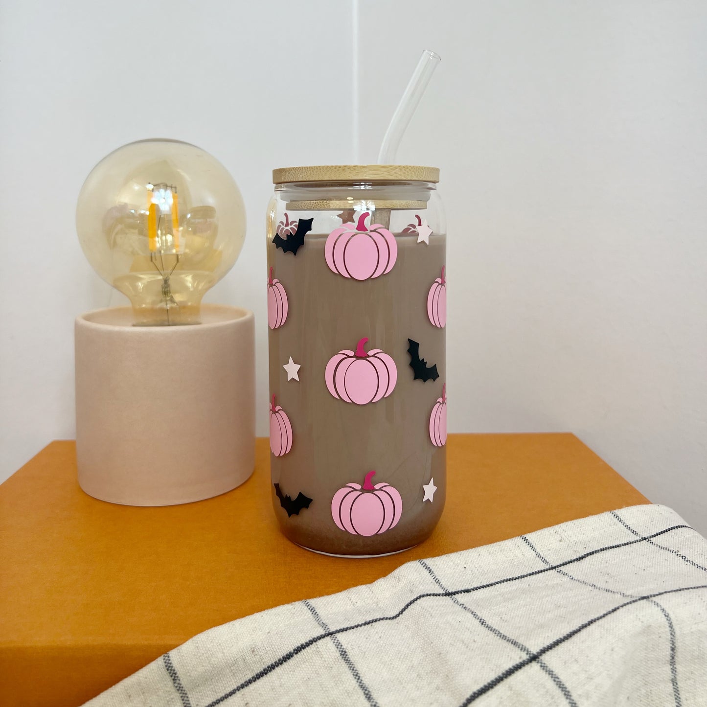 Trinkglas Kürbis Rosa – Halloween Becher