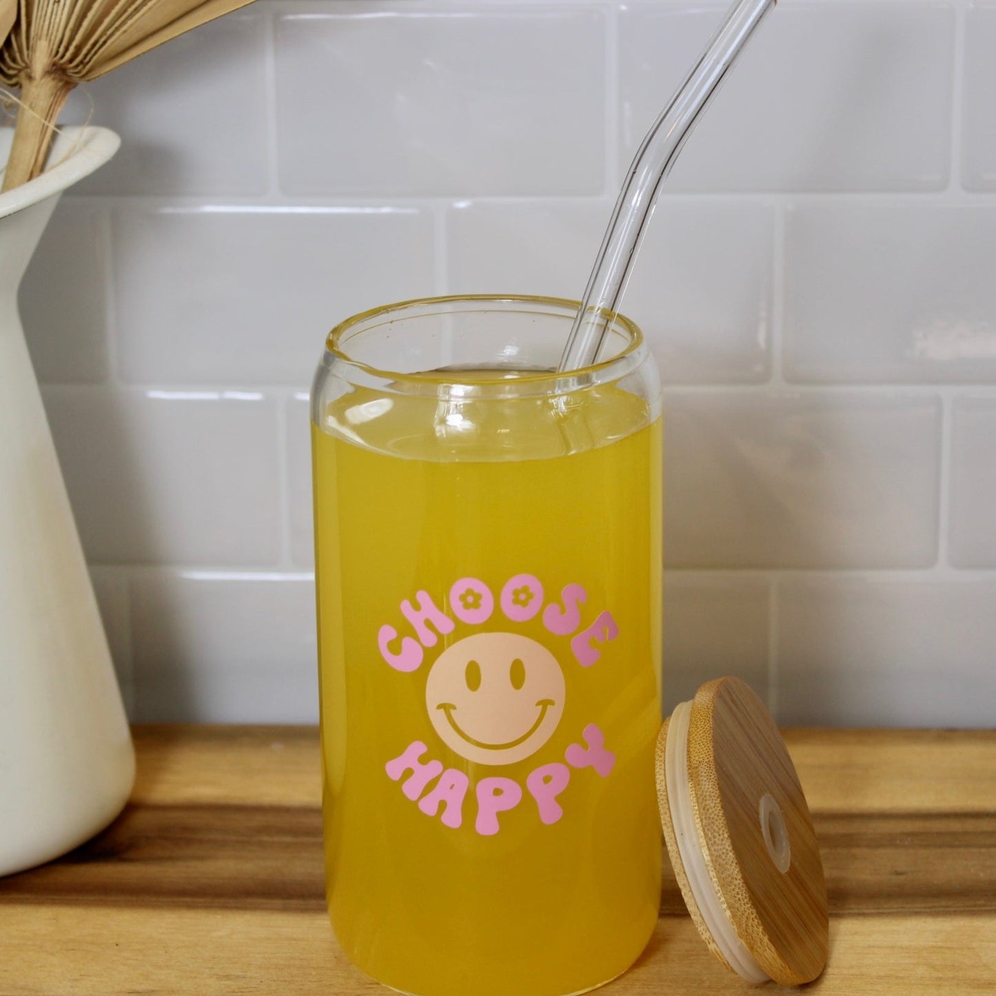 Trinkglas Choose Happy – Buntes Glas für Freude