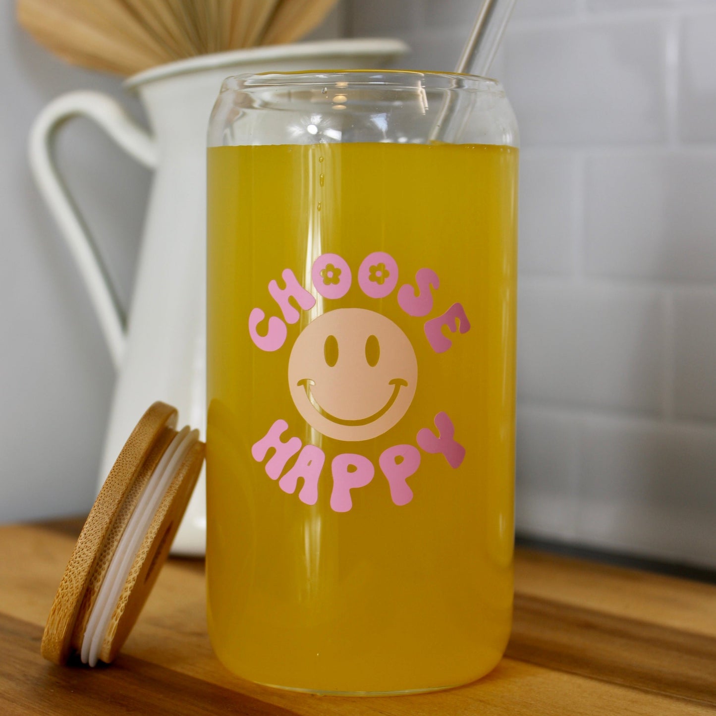 Trinkglas Choose Happy – Buntes Glas für Freude