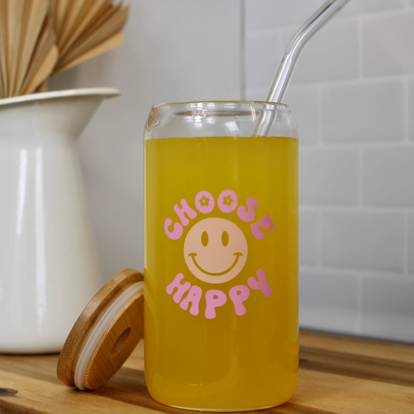 Trinkglas Choose Happy – Buntes Glas für Freude