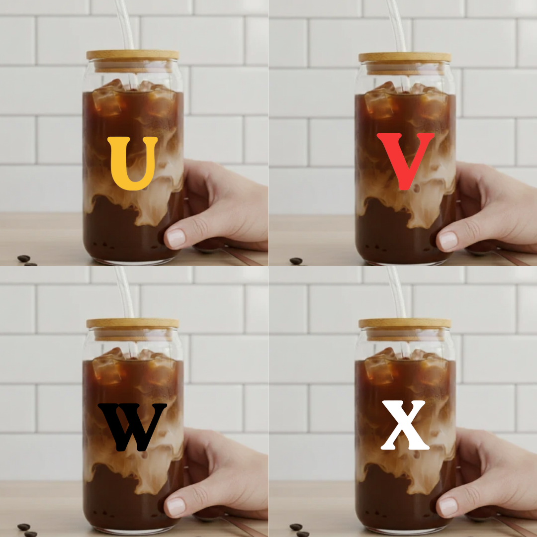 Trinkglas Buchstabe U-X