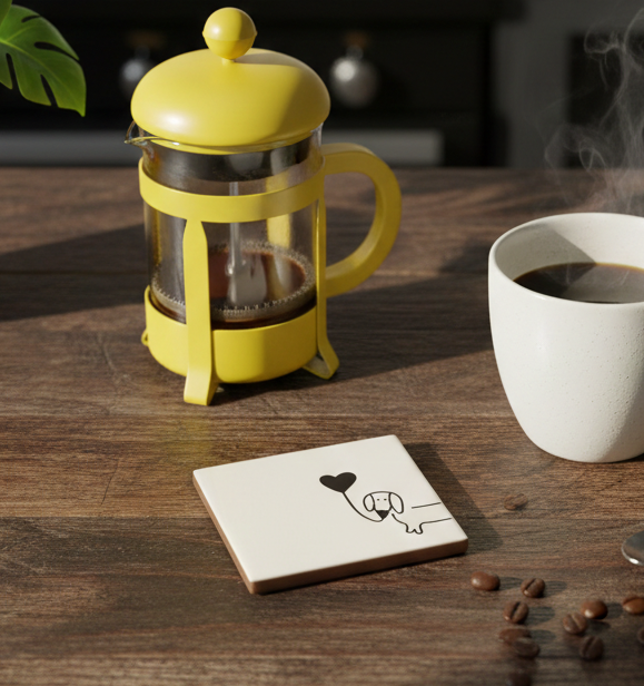 Fliesen-Untersetzer mit Dackel & Herzballon | 10x10 cm