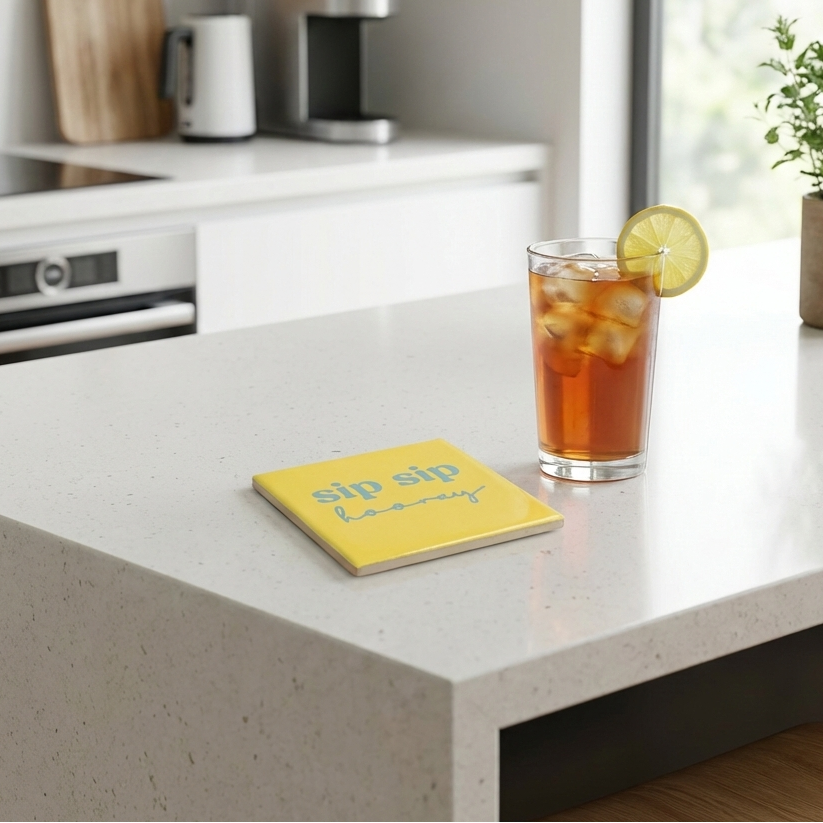 Untersetzer mit Glas "sip sip hooray"