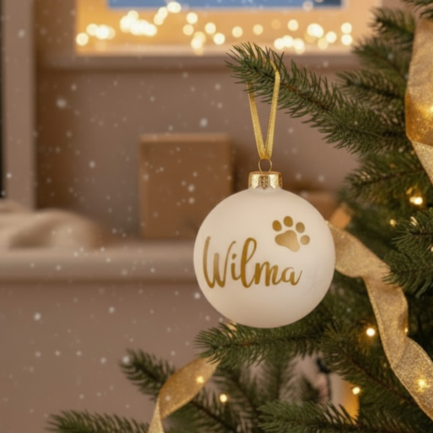 weihnachtsbaumschmuck weihnachtskugel personalisiert mit namen des haustiers hundemarke