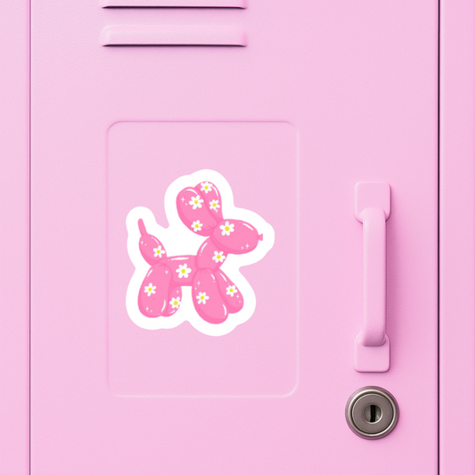 Sticker Ballohund pink auf Metallschrank