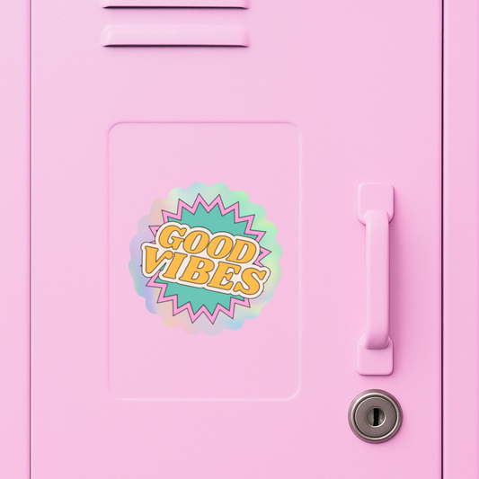 Sticker "Good Vibes" auf Metallschrank