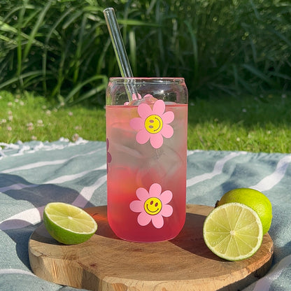Elegantes Trinkglas Pink Flower Design