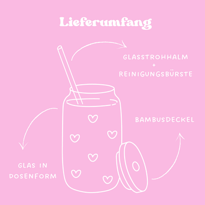 Trinkglas "Self Love Club" – mit Deckel und Strohhalm