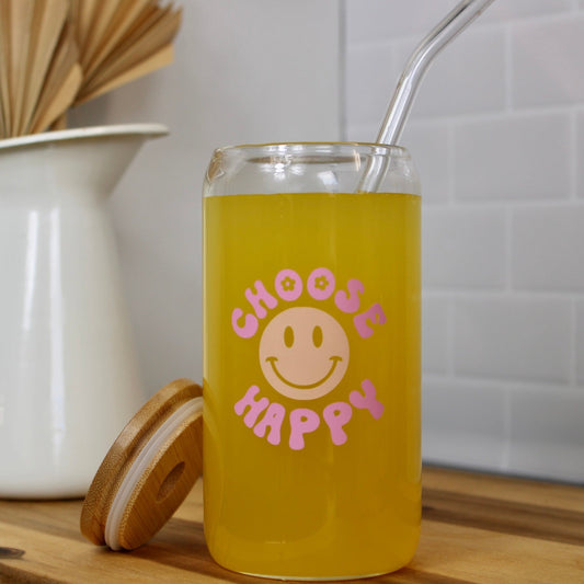 Trinkglas Choose Happy – Buntes Glas für Freude