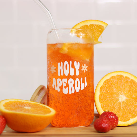 Trinkglas 'Holy Aperoli' – Deckel & Strohhalm