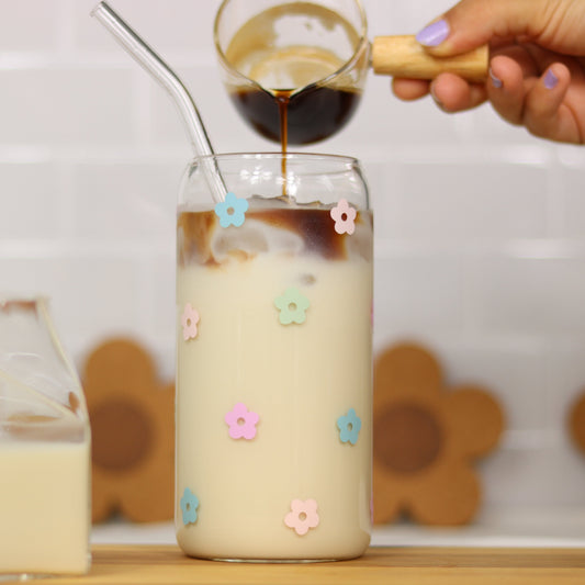 Trinkglas Kaffeebecher mit bunten Blumen