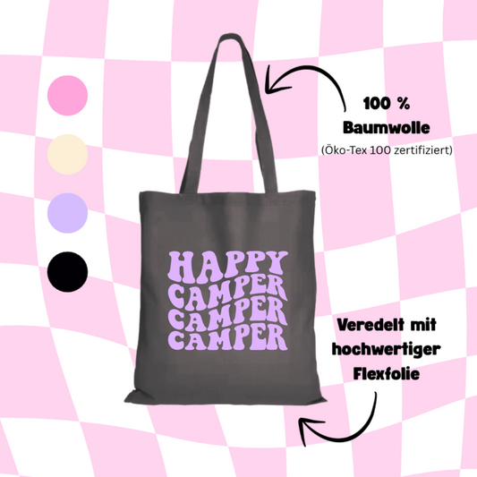 Jutebeutel "Happy Camper" Tasche aus Baumwolle