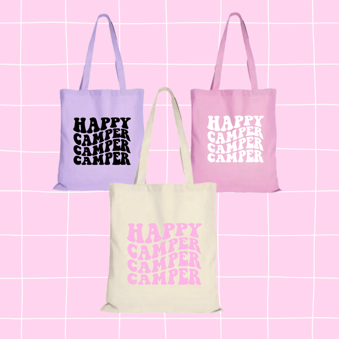 Jutebeutel "Happy Camper" Tasche aus Baumwolle