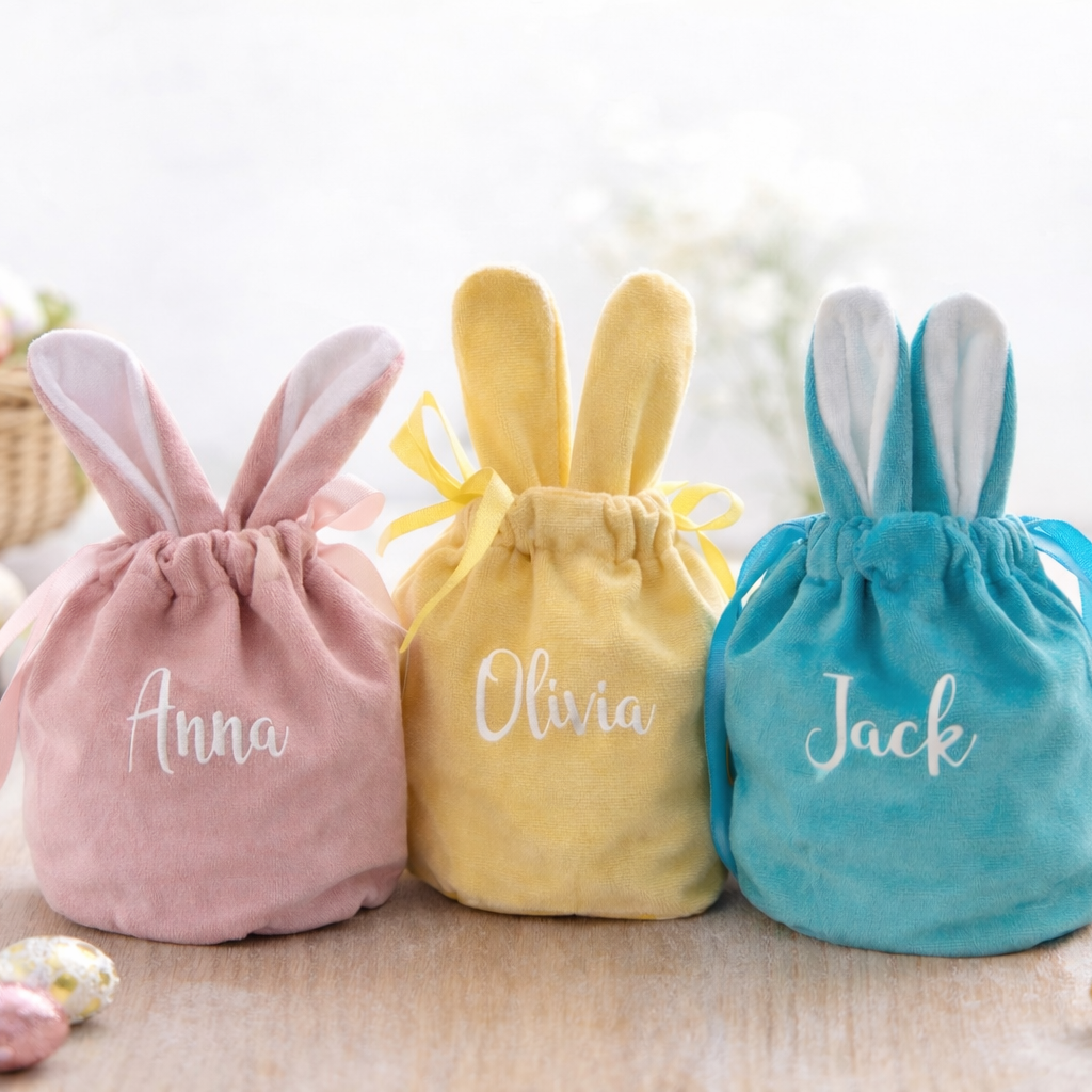 Personalisierter Osterbeutel mit Hasenohren – Samtiges Ostergeschenk mit Namen