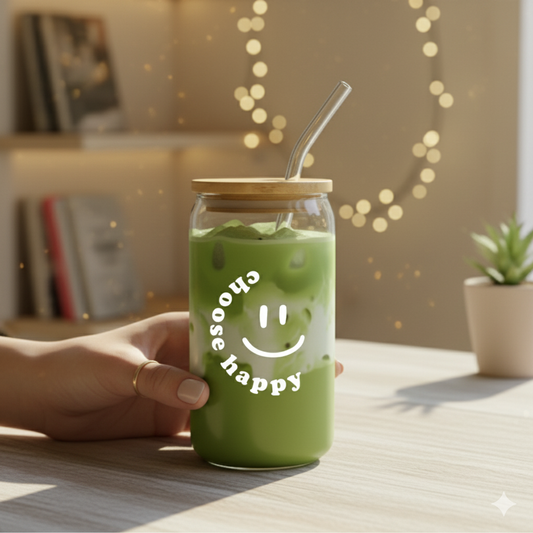 Trinkglas Choose Happy in weiß