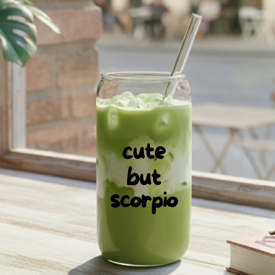 Trinkglas "cute but scorpip" in schwarz iced coffee