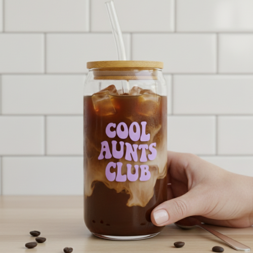 Trinkglas "Cool Aunts Club" mit Deckel und Strohhalm