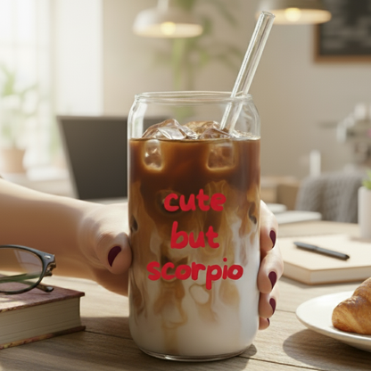 Trinkglas "cute but scorpip" in rot iced coffee