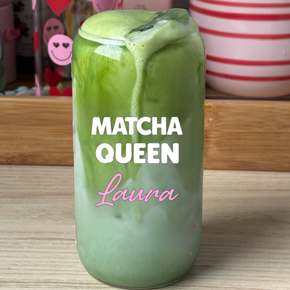 Personalisiertes Trinkglas "Matcha Queen mit Namen"