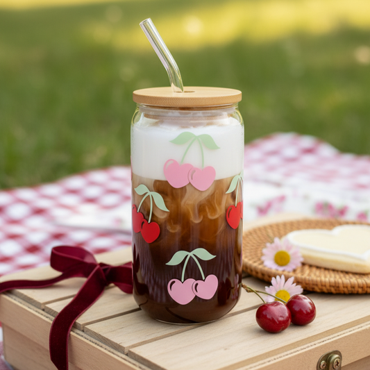 Trinkglas mit Kirschen-Motiv