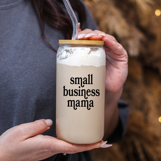 Trinkglas mit Deckel und Strohhalm "small business mama"