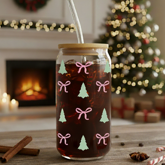 Trinkglas "Girly Weihnachten" – mit Bambusdeckel & Glasstrohhalm 